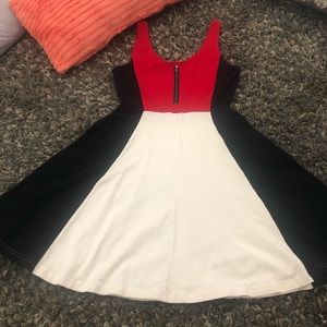 Red, white, and navy blue dress